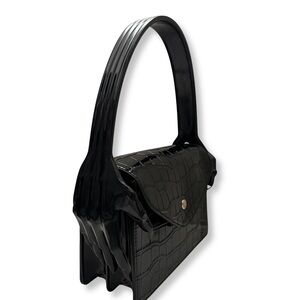 Glossy Vegan Croc Convertible Hand/ Shoulder Bag